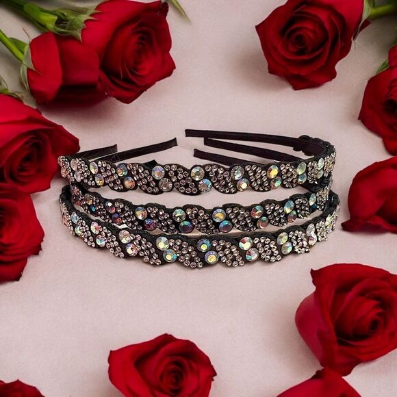 Set Of 3 Sparkling Aurora Borealis Rhinestone Headband NWT - Picture 1 of 3